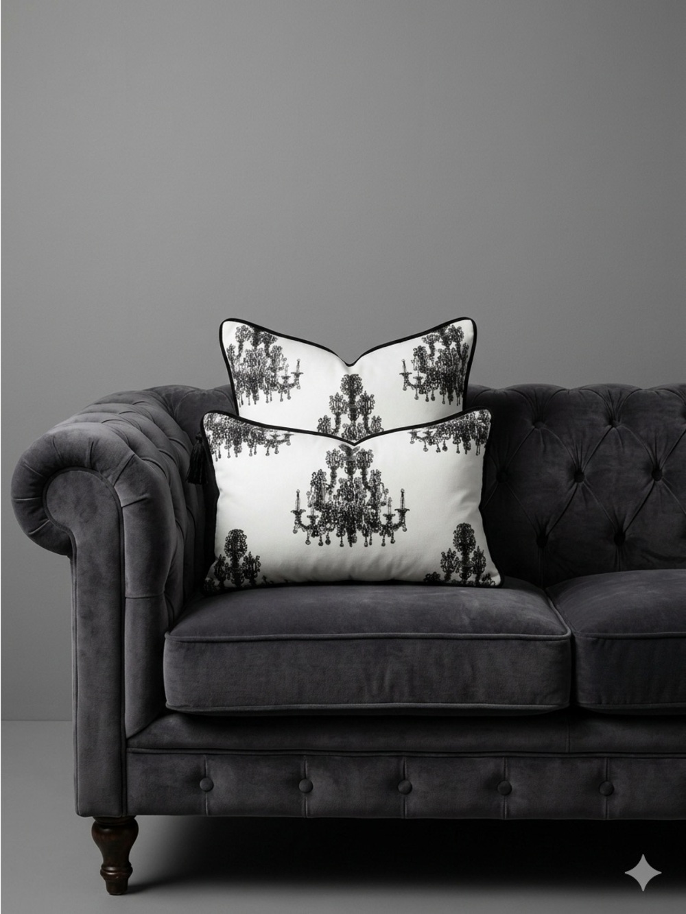 Silk Chandelier Print Fabric  - Elegant Black & White
